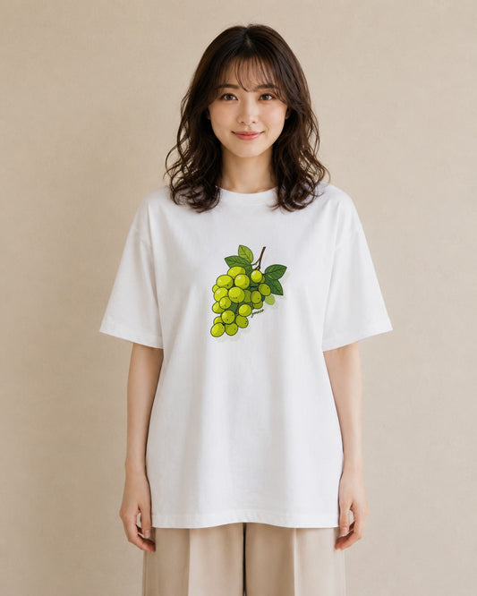 グラフィックTシャツ レディース ぶどう 葡萄 食べ物 フード イラスト フェミニン 旅行 母娘コーデ 白T YMAZO