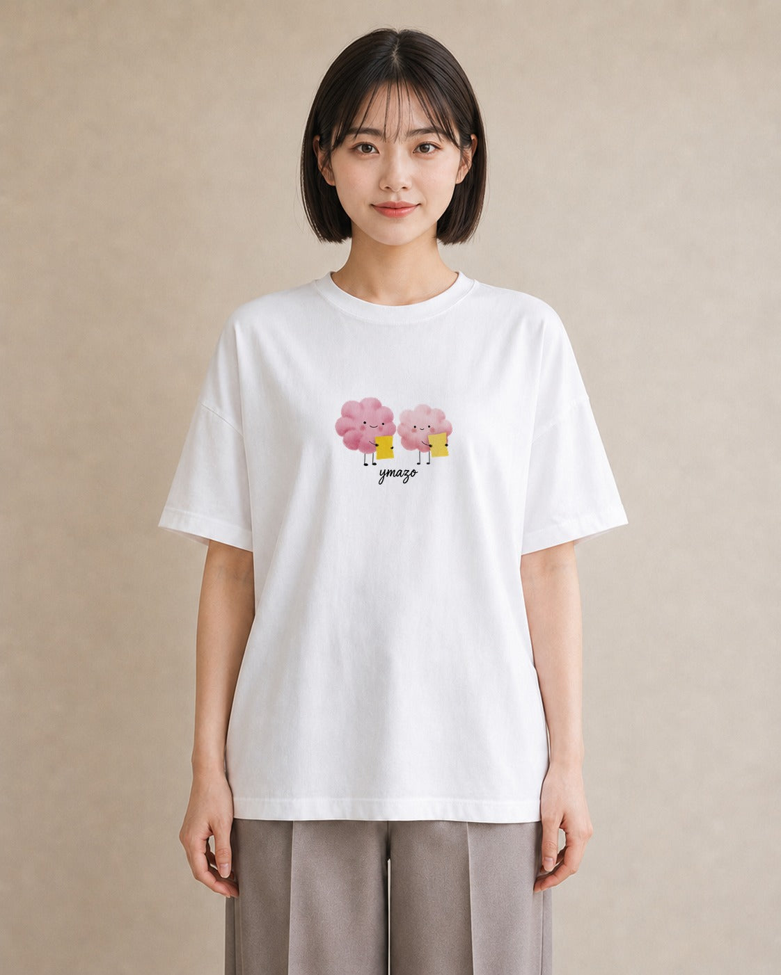 半袖Tシャツ レディース わたあめ 食べ物 フード イラスト 母娘コーデ 自分用 白T YMAZO