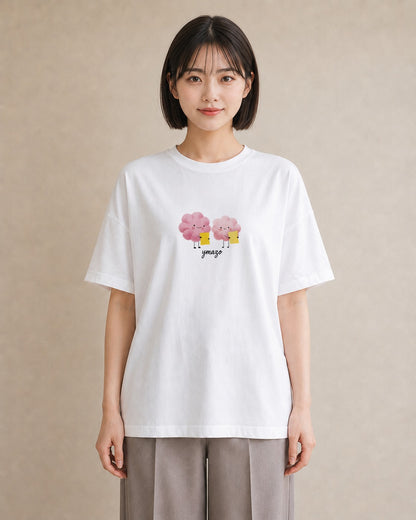 半袖Tシャツ レディース わたあめ 食べ物 フード イラスト 母娘コーデ 自分用 白T YMAZO