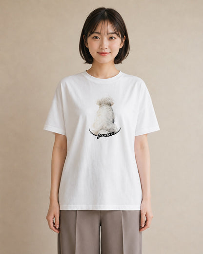 Tシャツ レディース トイプードル プードル 犬 いぬ イラスト シンプル 公園 ママ 白T YMAZO