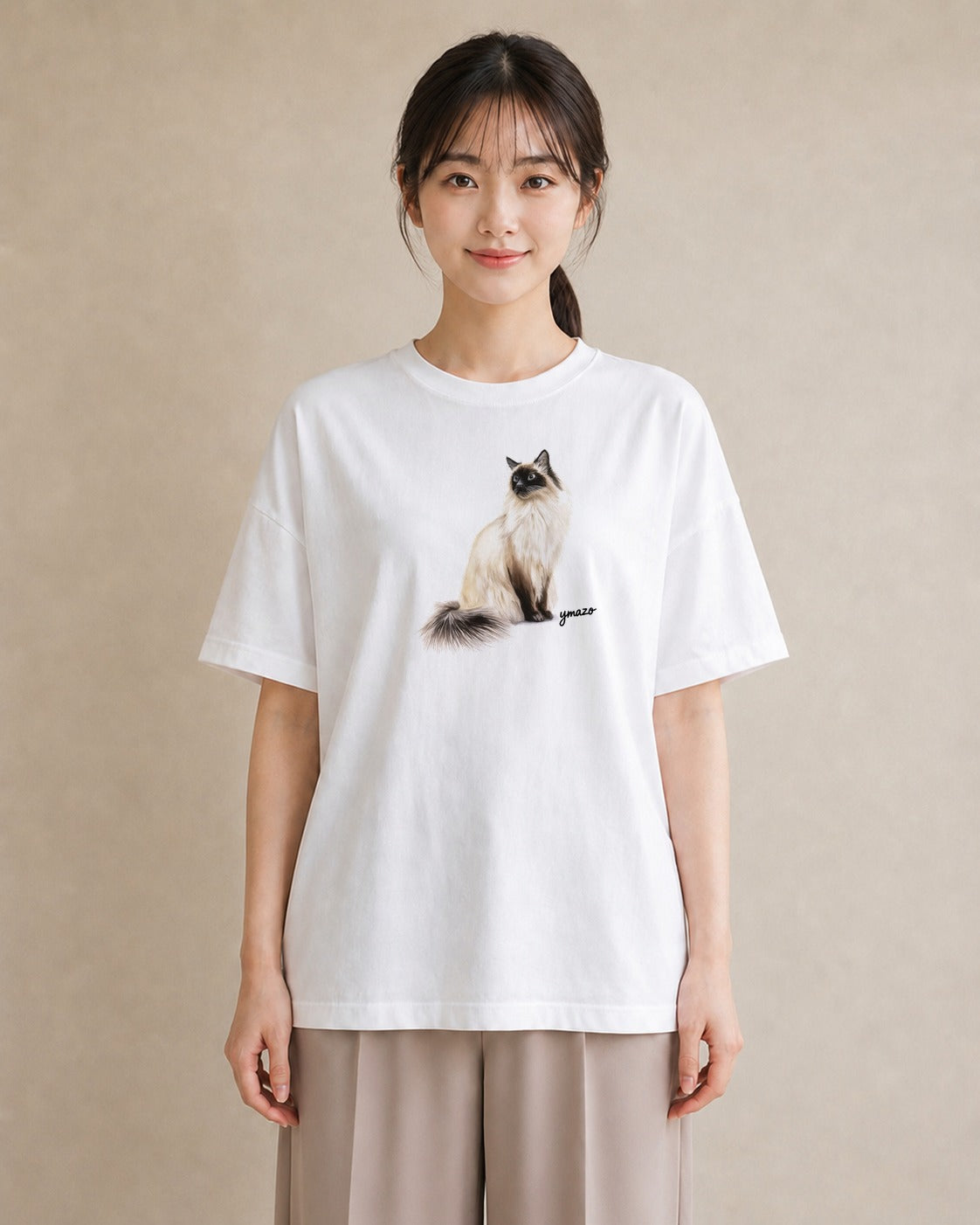 グラフィックTシャツ レディース エキゾチックショートヘア 猫 ねこ イラスト ニュアンス レイヤード 友達ギフト 白T YMAZO