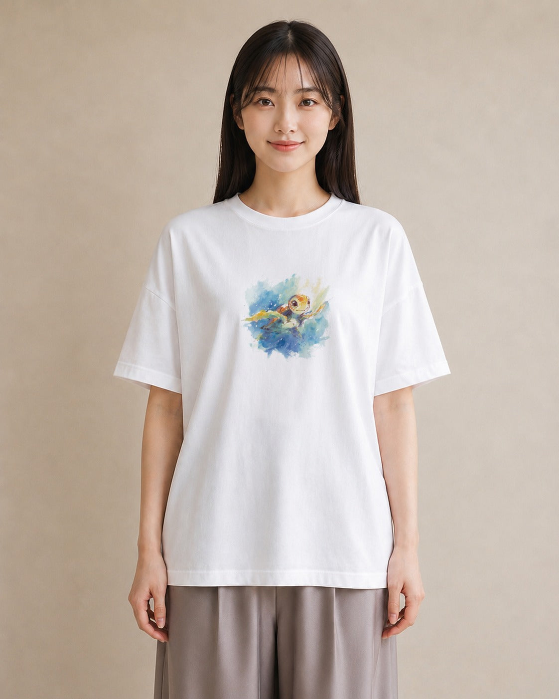 半袖Tシャツ レディース ゼニガメ ペット 動物 イラスト 北欧風 ギフト 母の日 白T YMAZO