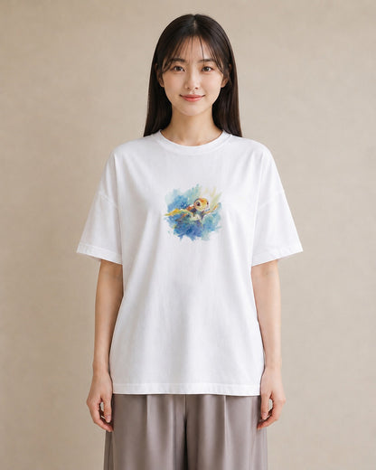 半袖Tシャツ レディース ゼニガメ ペット 動物 イラスト 北欧風 ギフト 母の日 白T YMAZO