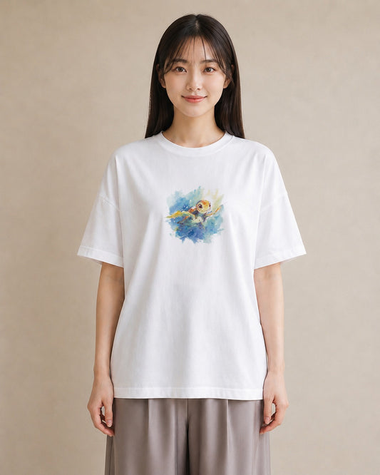 半袖Tシャツ レディース ゼニガメ ペット 動物 イラスト 北欧風 ギフト 母の日 白T YMAZO