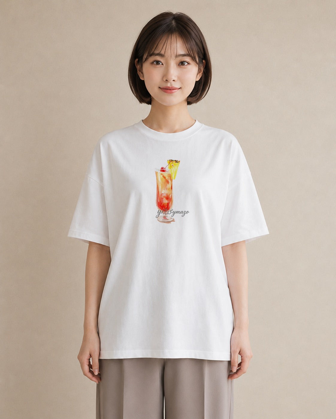 プリントTシャツ レディース パイナップル 食べ物 フード イラスト ポップ 週末コーデ 敬老の日 白T YMAZO