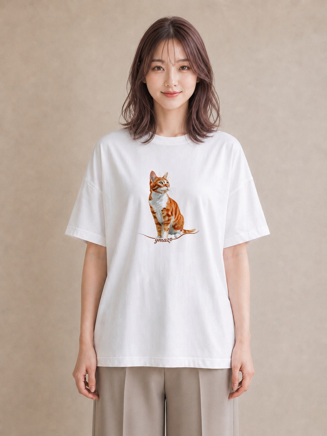 Tシャツ レディース 三毛猫 みけねこ 三毛 猫 ねこ イラスト こなれ感 お揃い 親子 白T YMAZO