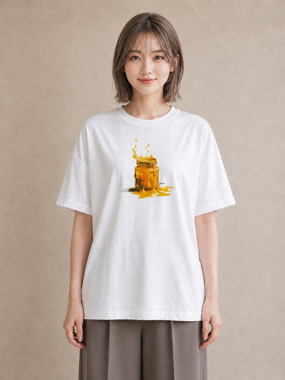 グラフィックTシャツ レディース ハニー 食べ物 フード イラスト ラフ 休日 ペアコーデ 白T YMAZO