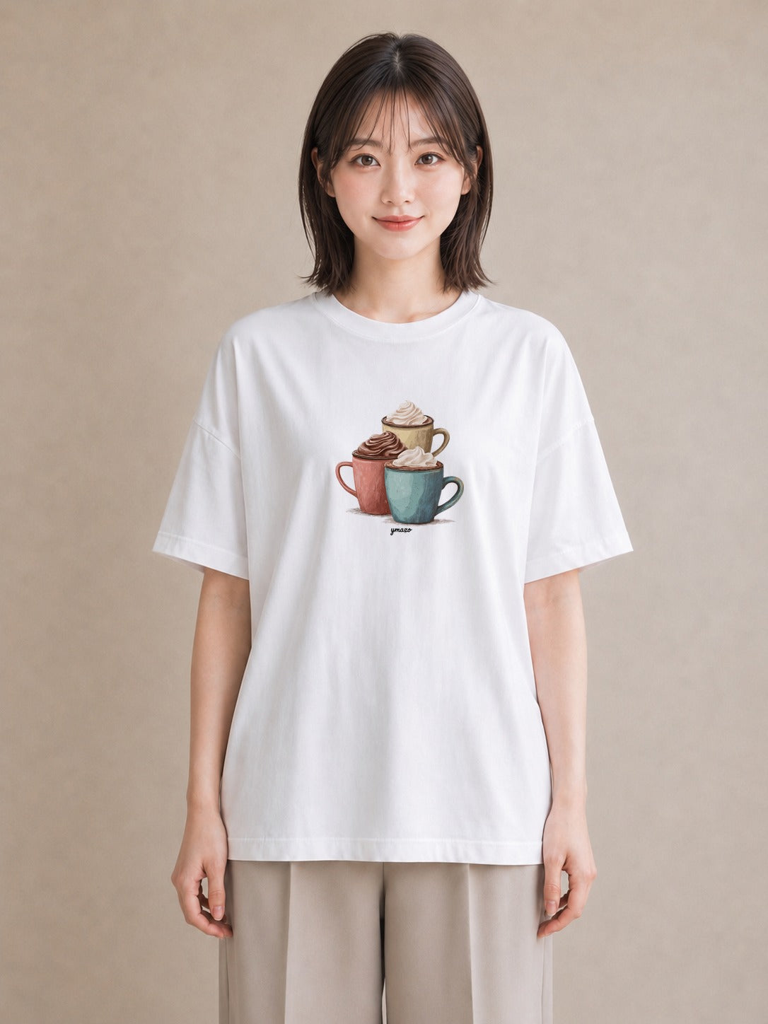 デザインTシャツ レディース ココア 食べ物 フード イラスト レトロ 誕生日プレゼント 綿100 白T YMAZO