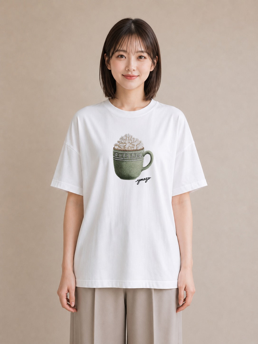 グラフィックTシャツ レディース ココア 食べ物 フード イラスト ミニマル 休日 ペアコーデ 白T YMAZO