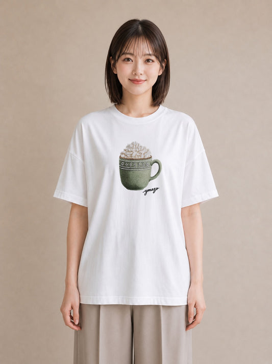 グラフィックTシャツ レディース ココア 食べ物 フード イラスト ミニマル 休日 ペアコーデ 白T YMAZO