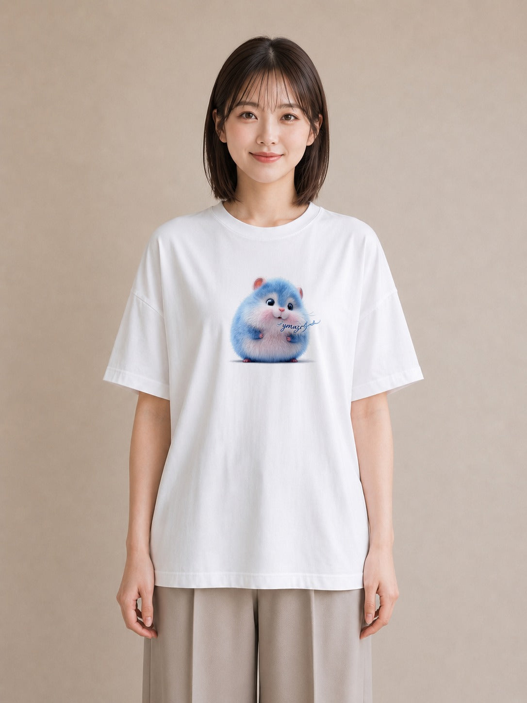 デザインTシャツ レディース ロボロフスキー ペット 動物 イラスト ヴィンテージ風 カジュアルコーデ 買い物 白T YMAZO