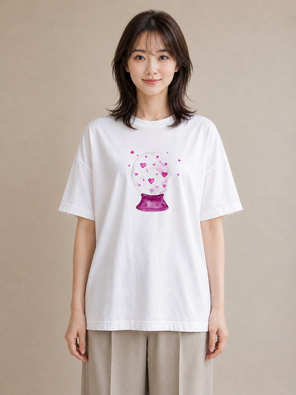 Tシャツ レディース 水瓶座 星空 宇宙 イラスト ガーリー デイリーウェア 休日 白T YMAZO