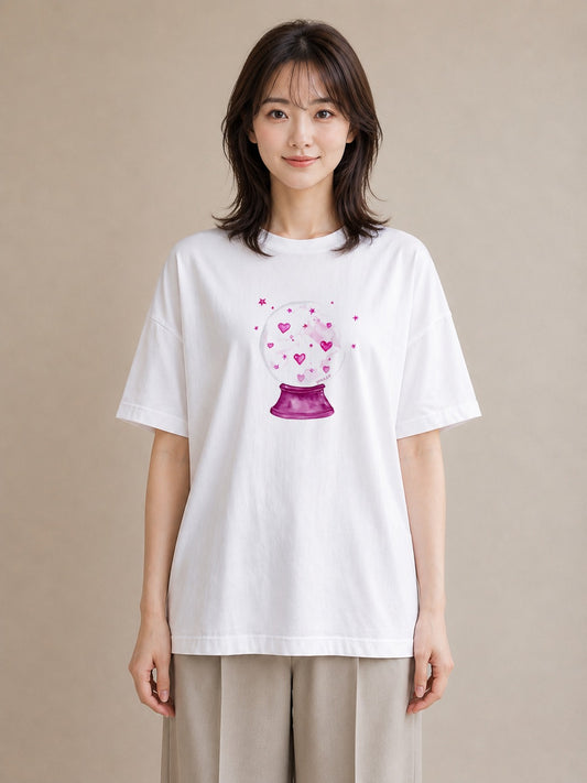 Tシャツ レディース 水瓶座 星空 宇宙 イラスト ガーリー デイリーウェア 休日 白T YMAZO