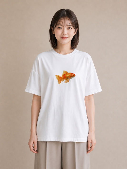 グラフィックTシャツ レディース らんちゅう ペット 動物 イラスト アート風 週末コーデ 敬老の日 白T YMAZO