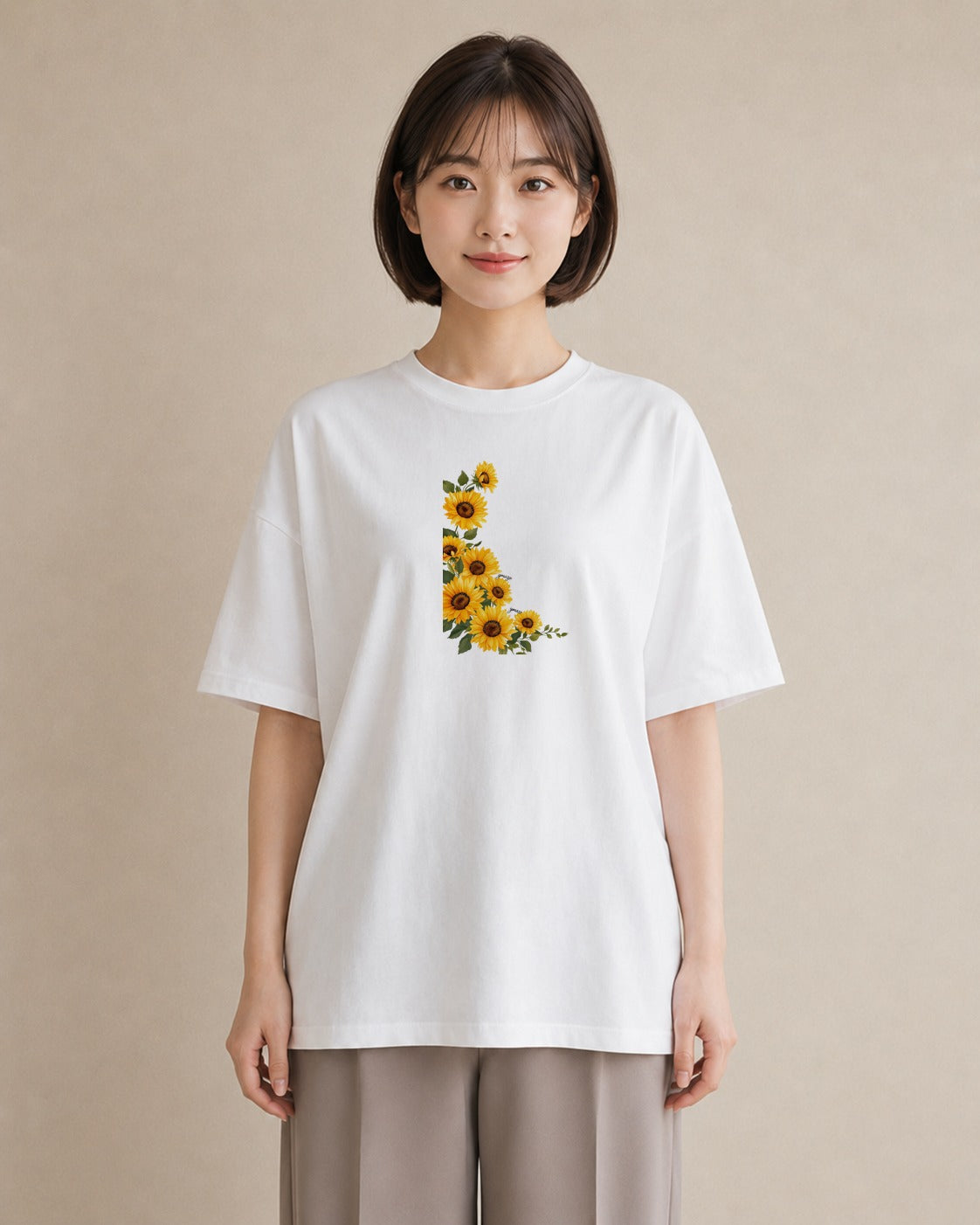 プリントTシャツ レディース ひまわり 向日葵 花 花柄 イラスト こなれ感 送別ギフト 通勤 白T