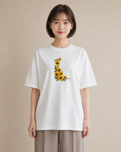 プリントTシャツ レディース ひまわり 向日葵 花 花柄 イラスト こなれ感 送別ギフト 通勤 白T