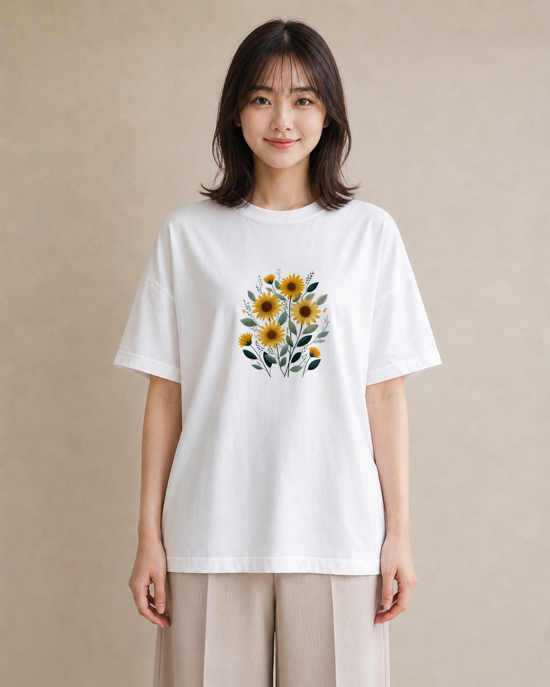 グラフィックTシャツ レディース ひまわり 向日葵 花 花柄 イラスト ミニマル 秋コーデ おしゃれギフト 白T