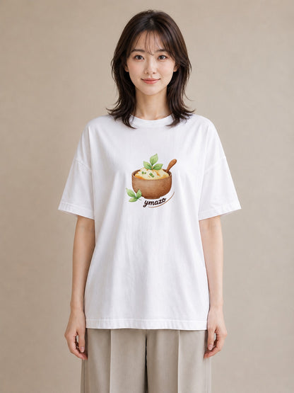 グラフィックTシャツ レディース たまご 食べ物 フード イラスト 可愛い 自分用 ルームウェア 白T YMAZO
