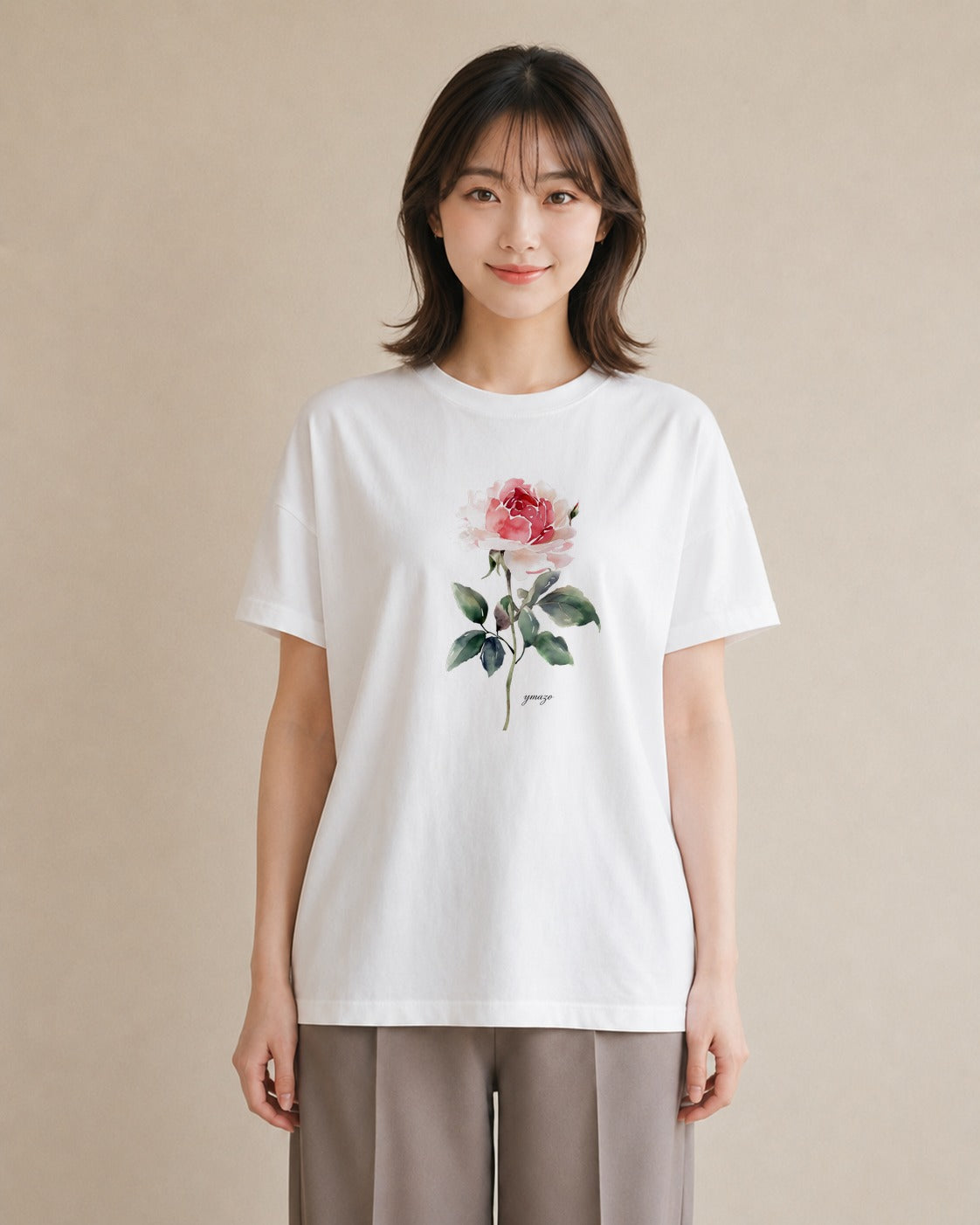 デザインTシャツ レディース バラ 薔薇 ローズ 花 花柄 イラスト ナチュラル 春服 ミセス 白T