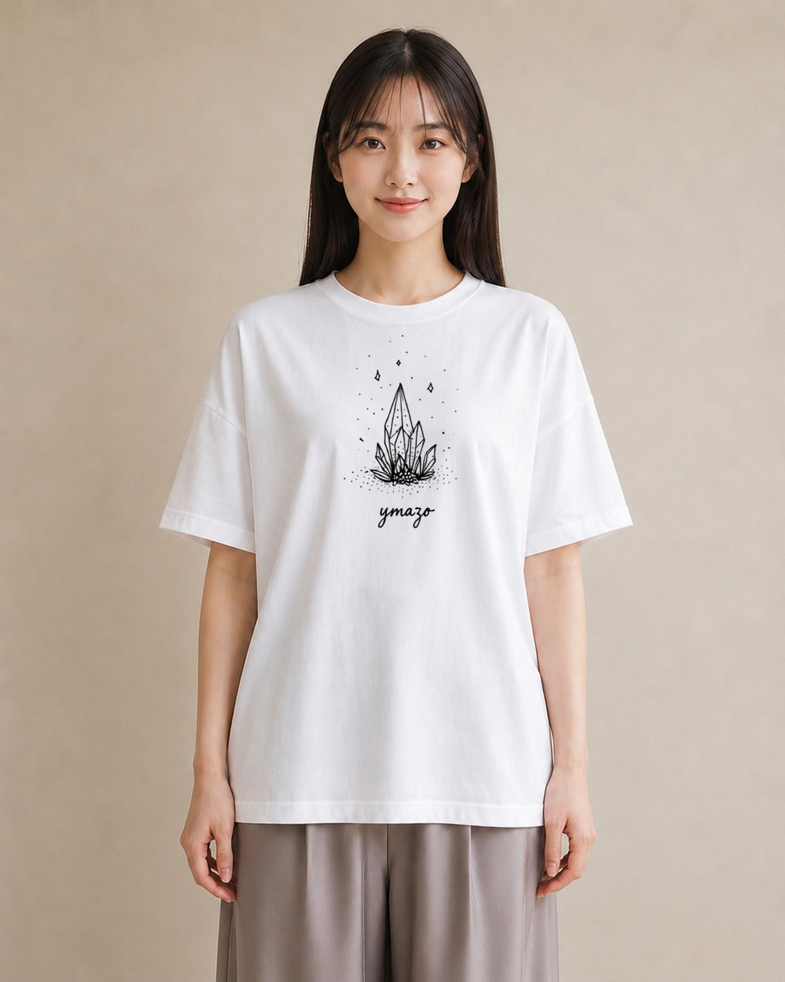 半袖Tシャツ レディース パールピアス アクセサリー ナチュラル アンティーク イラスト 北欧風 夏コーデ 通学 白T YMAZO