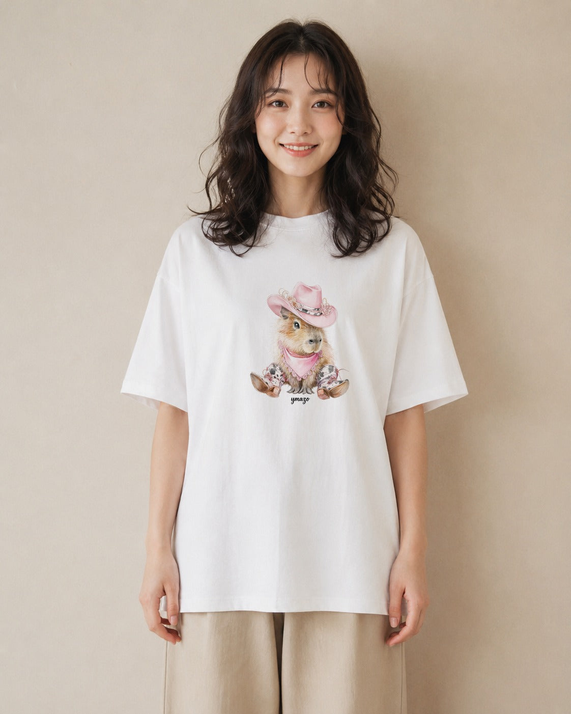 デザインTシャツ レディース ジャンガリアンハムスター ペット 動物 イラスト ゆるかわ 旅行用 海 白T YMAZO