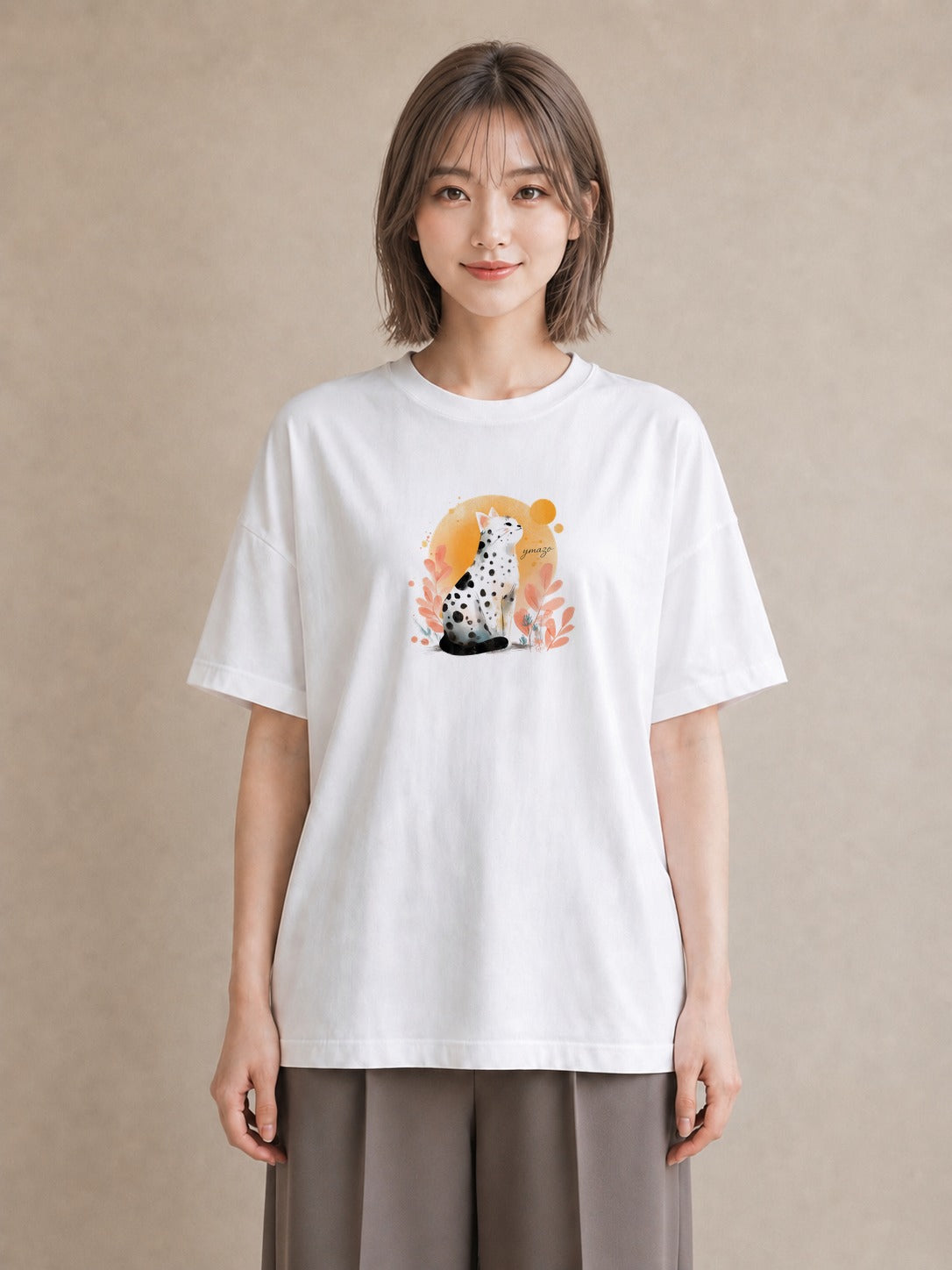 デザインTシャツ レディース しっぽ 猫 ねこ イラスト レトロ 旅行 母娘コーデ 白T YMAZO
