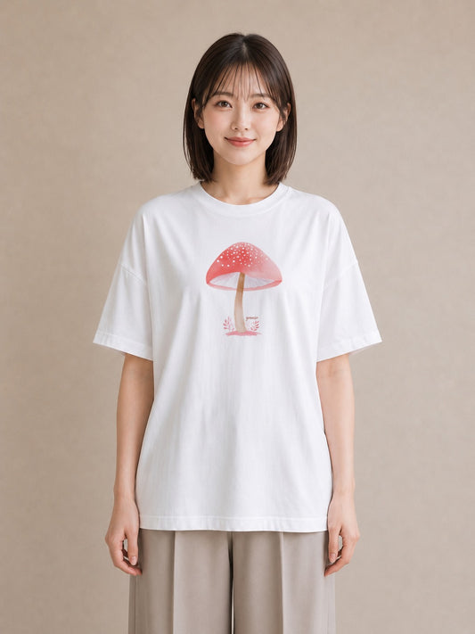 プリントTシャツ レディース きのこ 植物 ボタニカル イラスト ユニーク 母の日 ビーチ 白T YMAZO