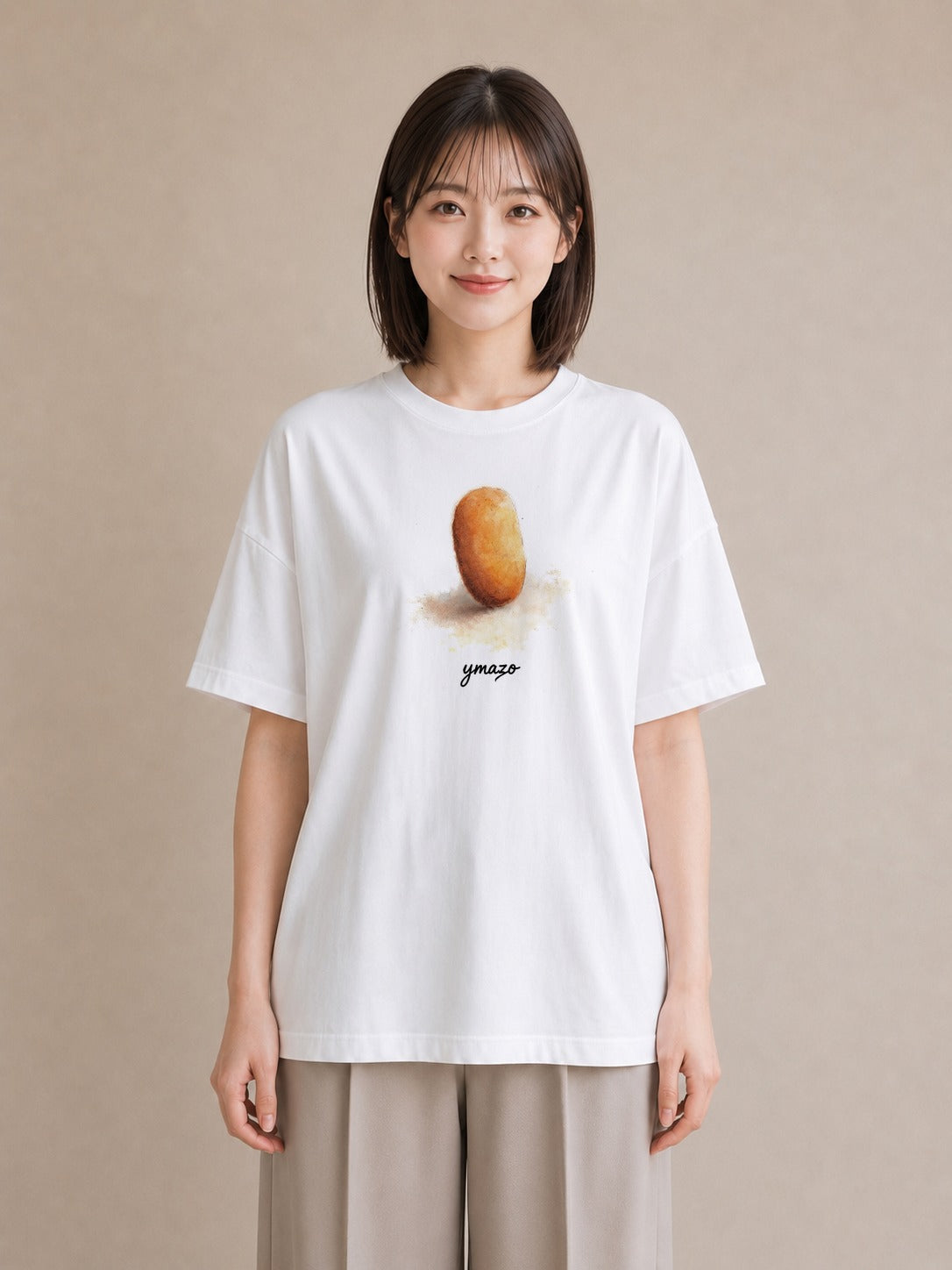 グラフィックTシャツ レディース パン 食べ物 フード イラスト シンプル ビーチ デイリーウェア 白T YMAZO