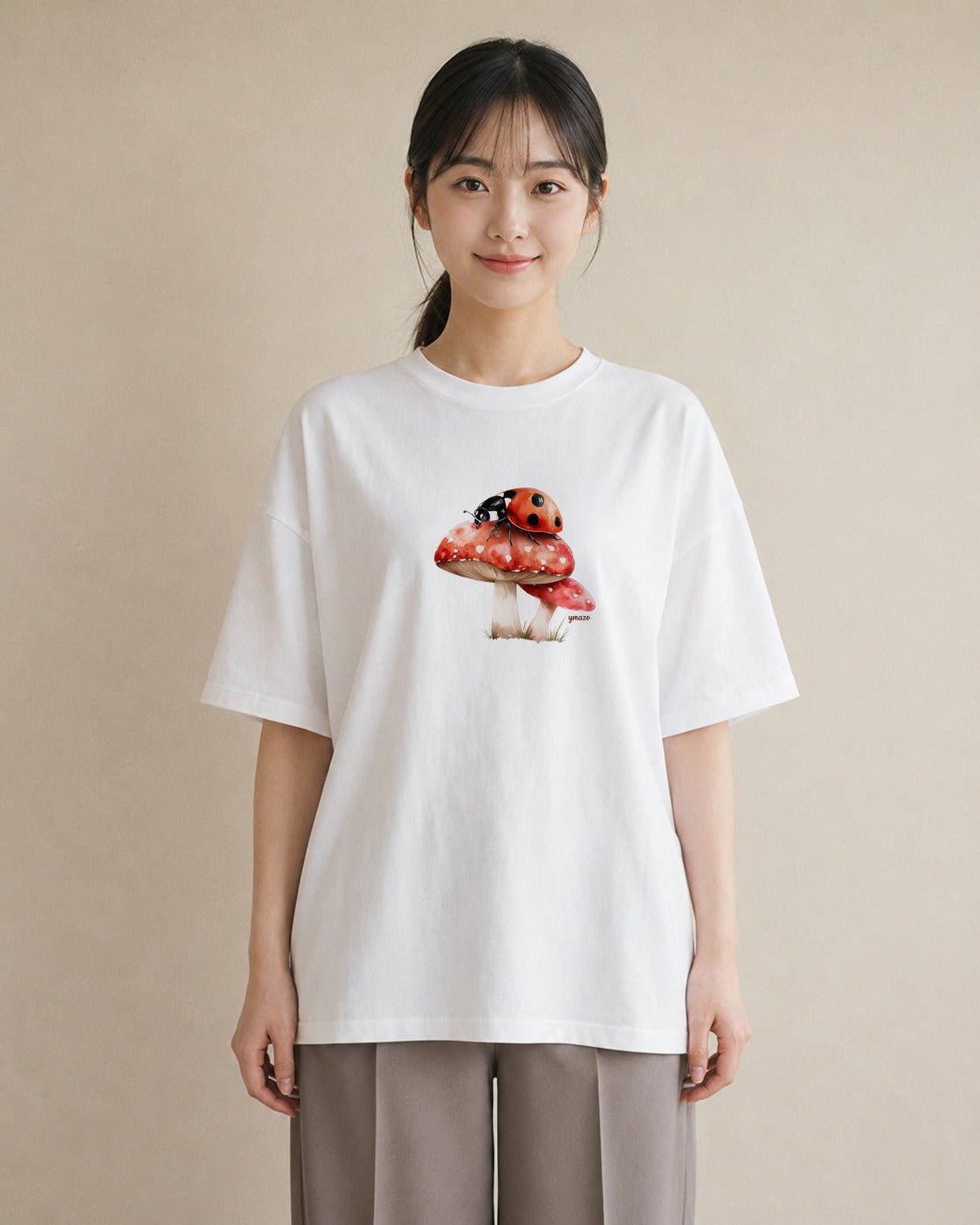 半袖Tシャツ レディース カブトムシ 昆虫 虫 イラスト 抜け感 綿100 デート 白T YMAZO