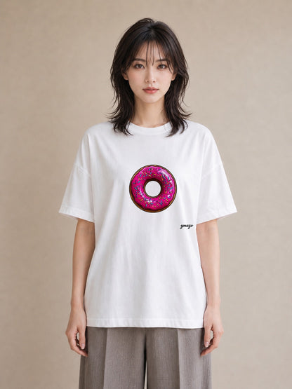 グラフィックTシャツ レディース ドーナツ 食べ物 フード イラスト シック デイリーウェア 休日 白T YMAZO