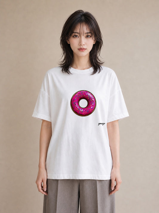 グラフィックTシャツ レディース ドーナツ 食べ物 フード イラスト シック デイリーウェア 休日 白T YMAZO