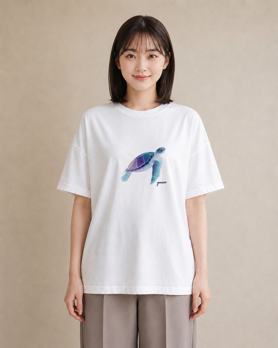半袖Tシャツ レディース ウミガメ 海の生き物 海 イラスト ゆるかわ ギフト 母の日 白T YMAZO