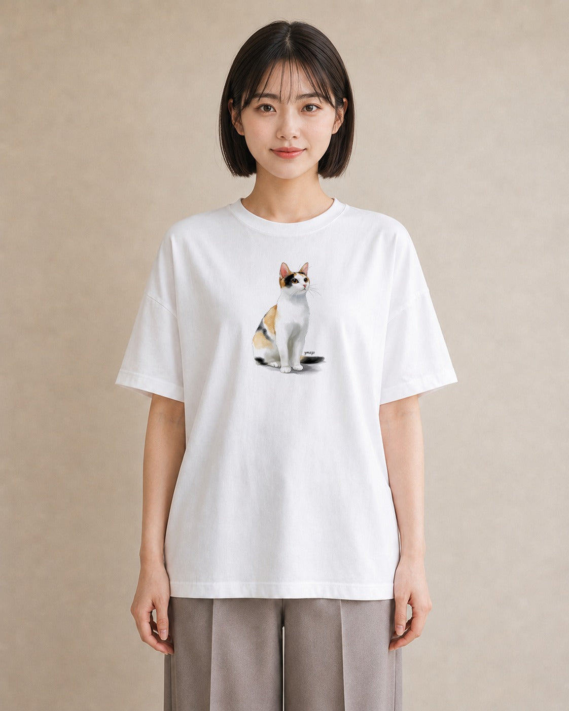プリントTシャツ レディース キジトラ 猫 ねこ イラスト シック 通勤 在宅 白T YMAZO