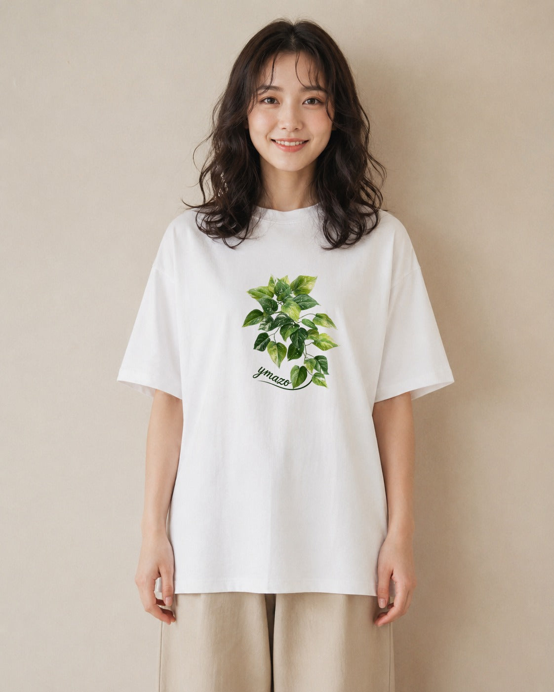 半袖Tシャツ レディース つる 植物 ボタニカル イラスト 韓国風 姉妹 送別ギフト 白T YMAZO