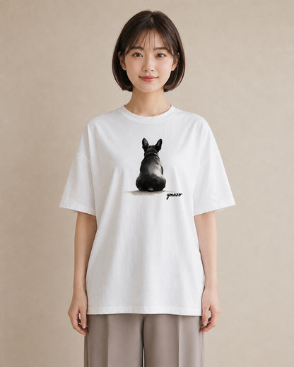 半袖Tシャツ レディース フレンチブルドッグ フレブル 犬 いぬ イラスト 可愛い 誕生日プレゼント 綿100 白T YMAZO