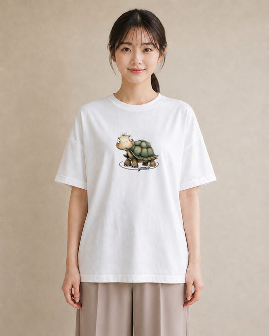 プリントTシャツ レディース カメ ペット 動物 イラスト 手描き風 母娘コーデ 自分用 白T YMAZO