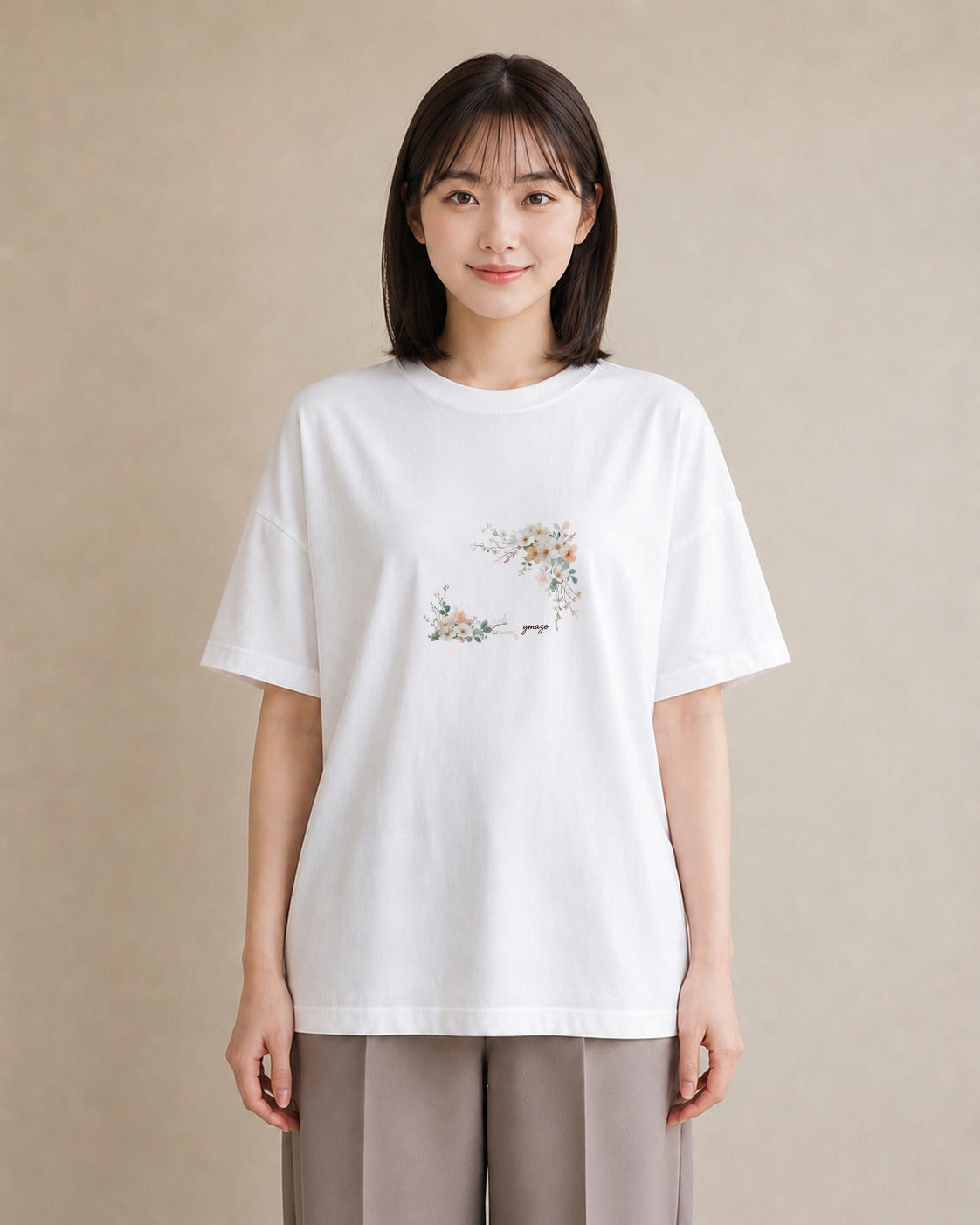 半袖Tシャツ レディース カスミソウ かすみ草 花 花柄 イラスト 手描き風 散歩 お出かけ 白T