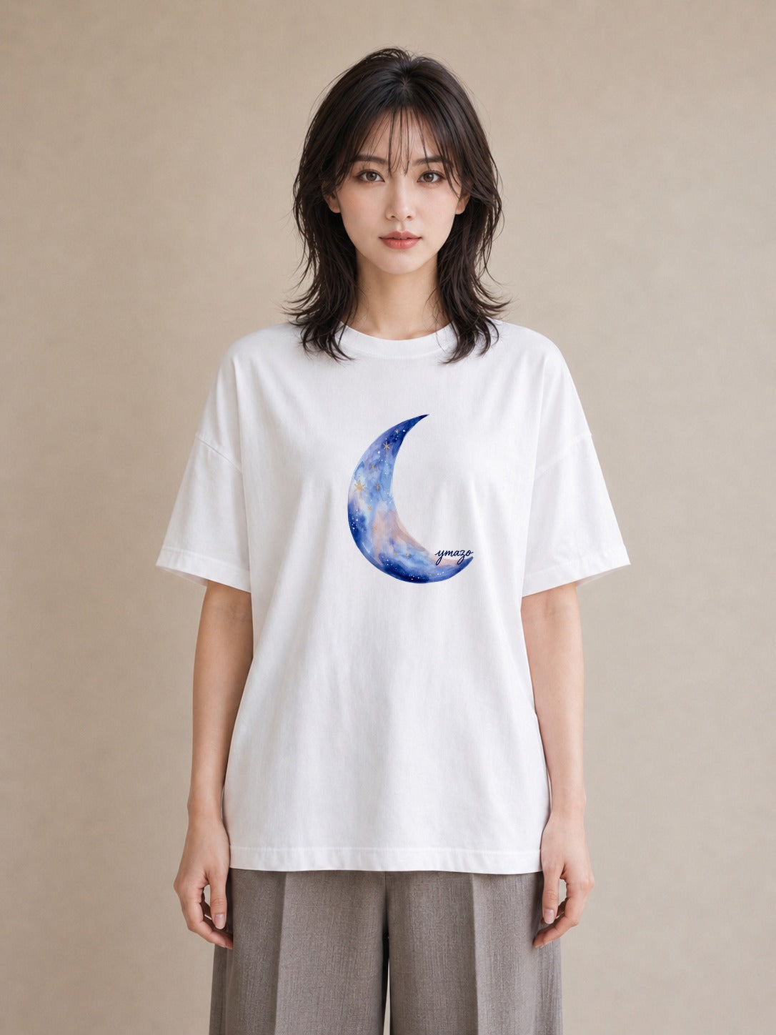 半袖Tシャツ レディース 水瓶座 星空 宇宙 イラスト シンプル 部屋着 女性向けギフト 白T YMAZO