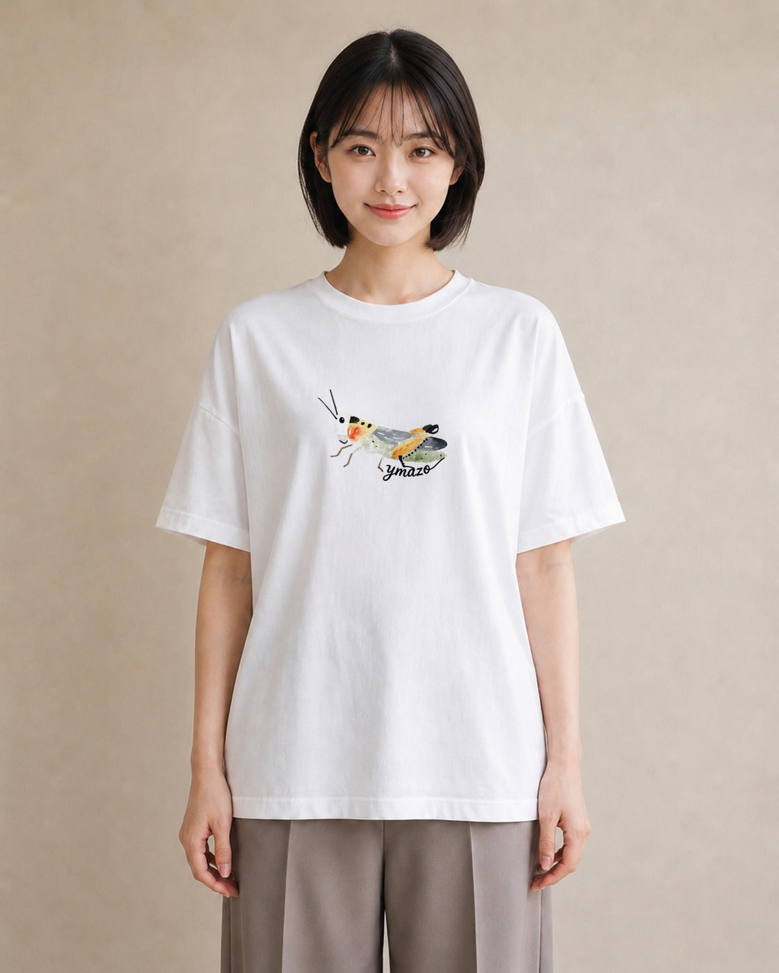 半袖Tシャツ レディース ダンゴムシ 昆虫 虫 イラスト フェミニン お揃い 親子 白T YMAZO