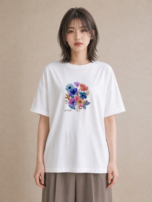 Tシャツ レディース パンジー 花 花柄 イラスト ユニーク クリスマス 旅行 白T YMAZO