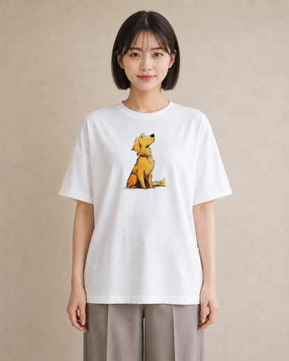 プリントTシャツ レディース ゴールデンレトリバー ゴールデン 犬 いぬ イラスト ラフ 母娘コーデ 自分用 白T YMAZO