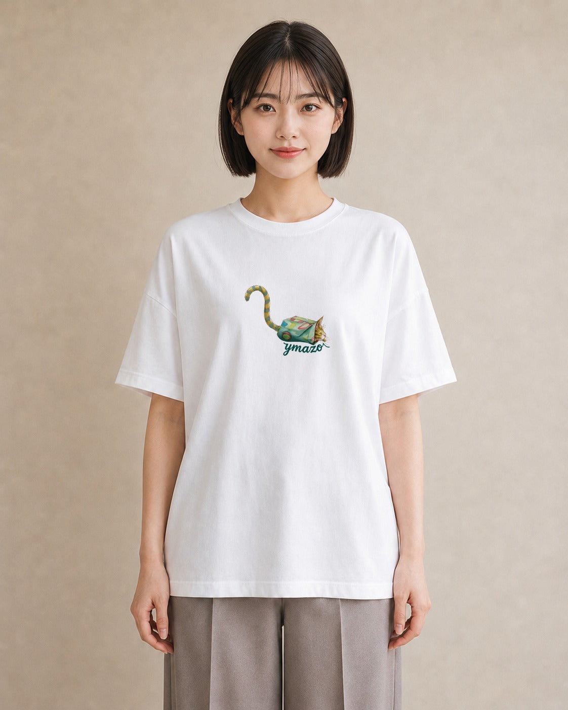 デザインTシャツ レディース スコティッシュフォールド 猫 ねこ イラスト こなれ感 休日 ペアコーデ 白T YMAZO