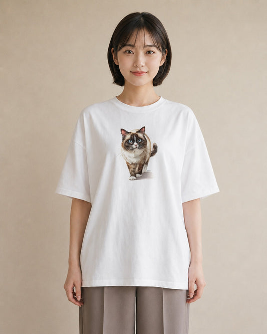 デザインTシャツ レディース サビ猫 猫 ねこ イラスト 個性的 通勤 在宅 白T YMAZO