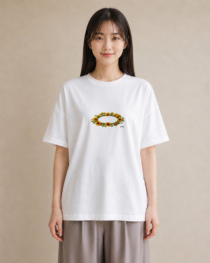 プリントTシャツ レディース ひまわり 向日葵 花 花柄 イラスト 休日コーデ 女性向けギフト 散歩 白T