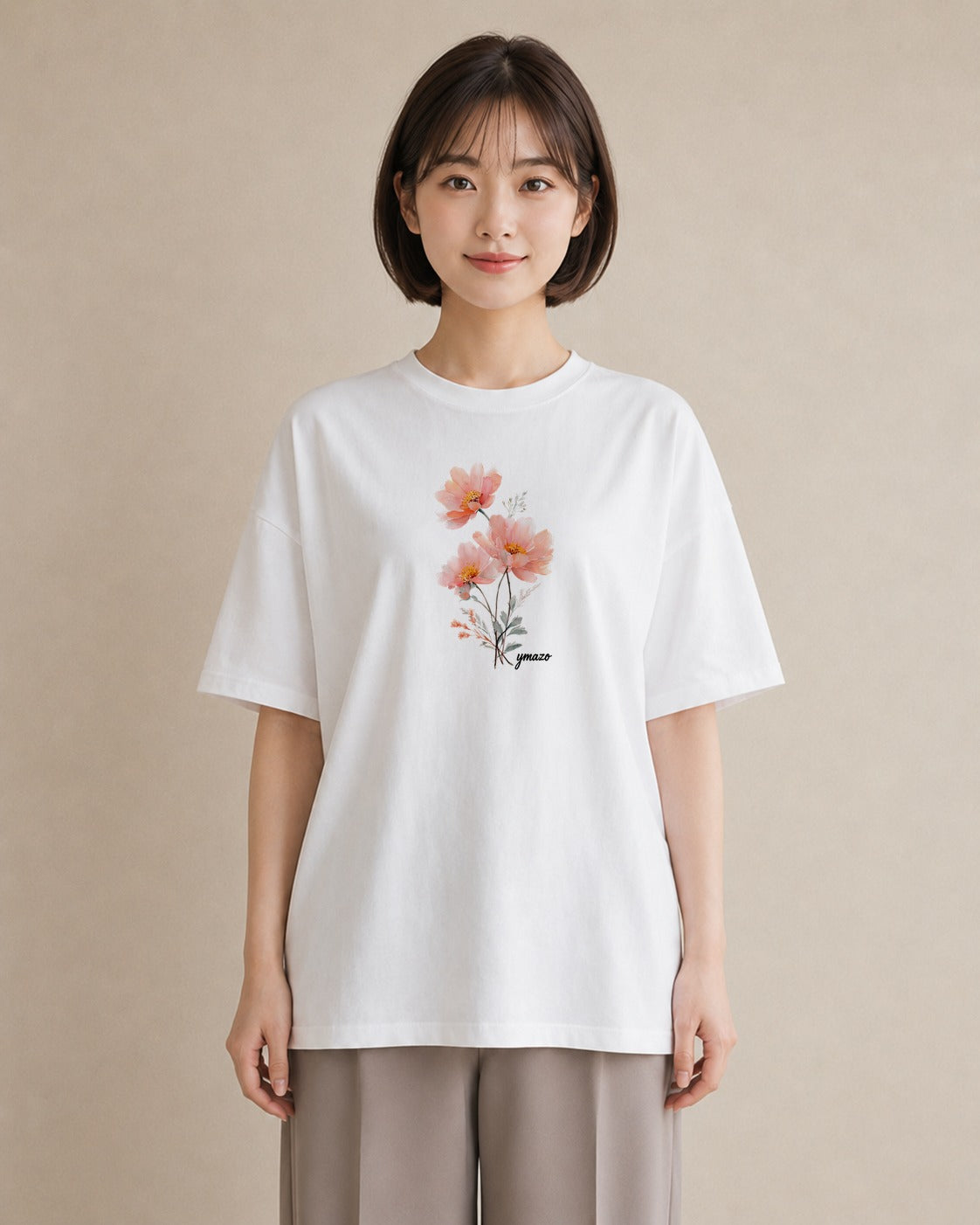 グラフィックTシャツ レディース ポスト 野の花 レトロ ナチュラル アンティーク イラスト こなれ感 通勤 在宅 白T YMAZO