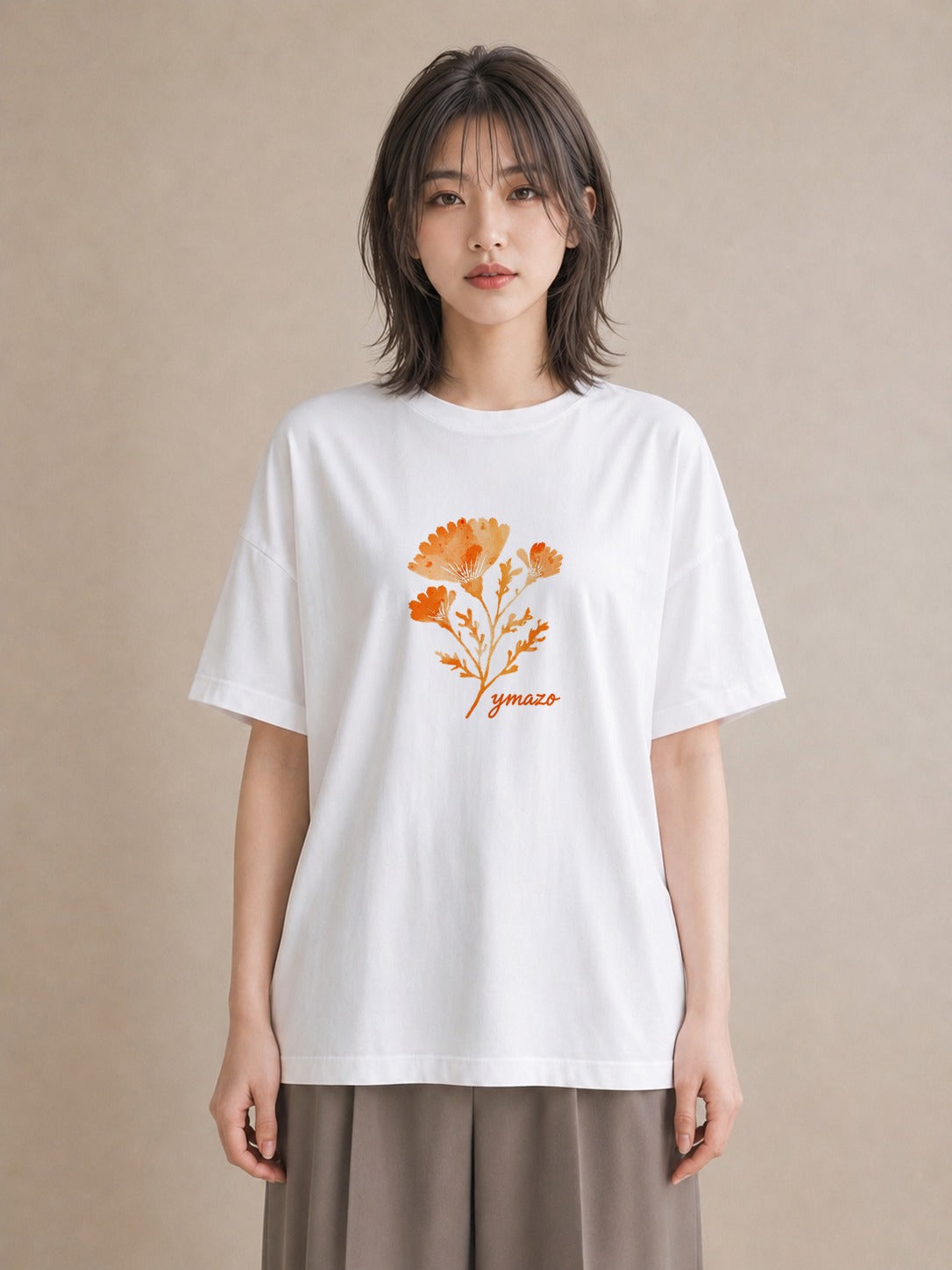 半袖Tシャツ レディース クローバー 四つ葉 花 花柄 イラスト 線画 カフェ服 クリスマス 白T