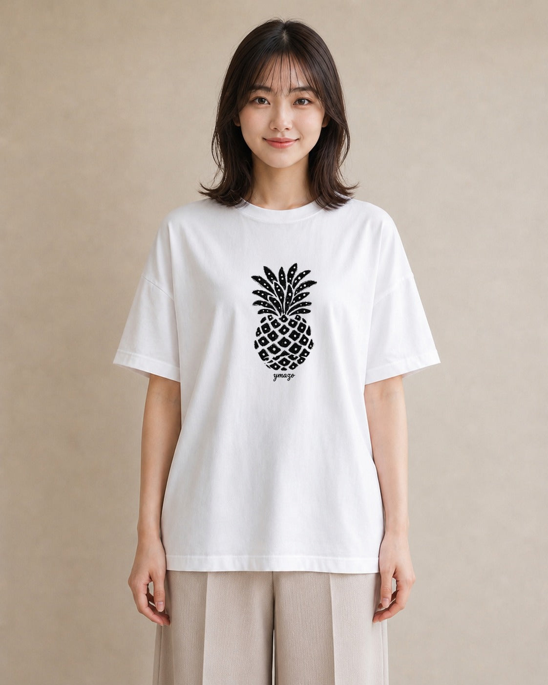 Tシャツ レディース パイナップル 食べ物 フード イラスト 母娘コーデ 自分用 白T YMAZO