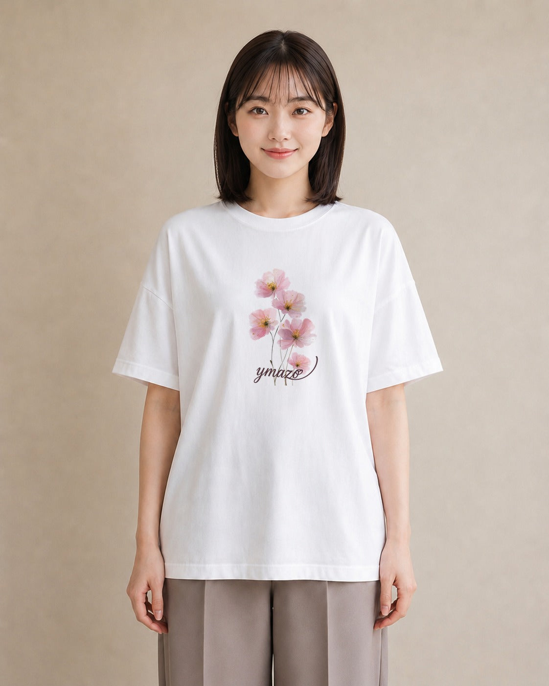 デザインTシャツ レディース コスモス 秋桜 花 花柄 イラスト 北欧風 帰省 ラフ 白T