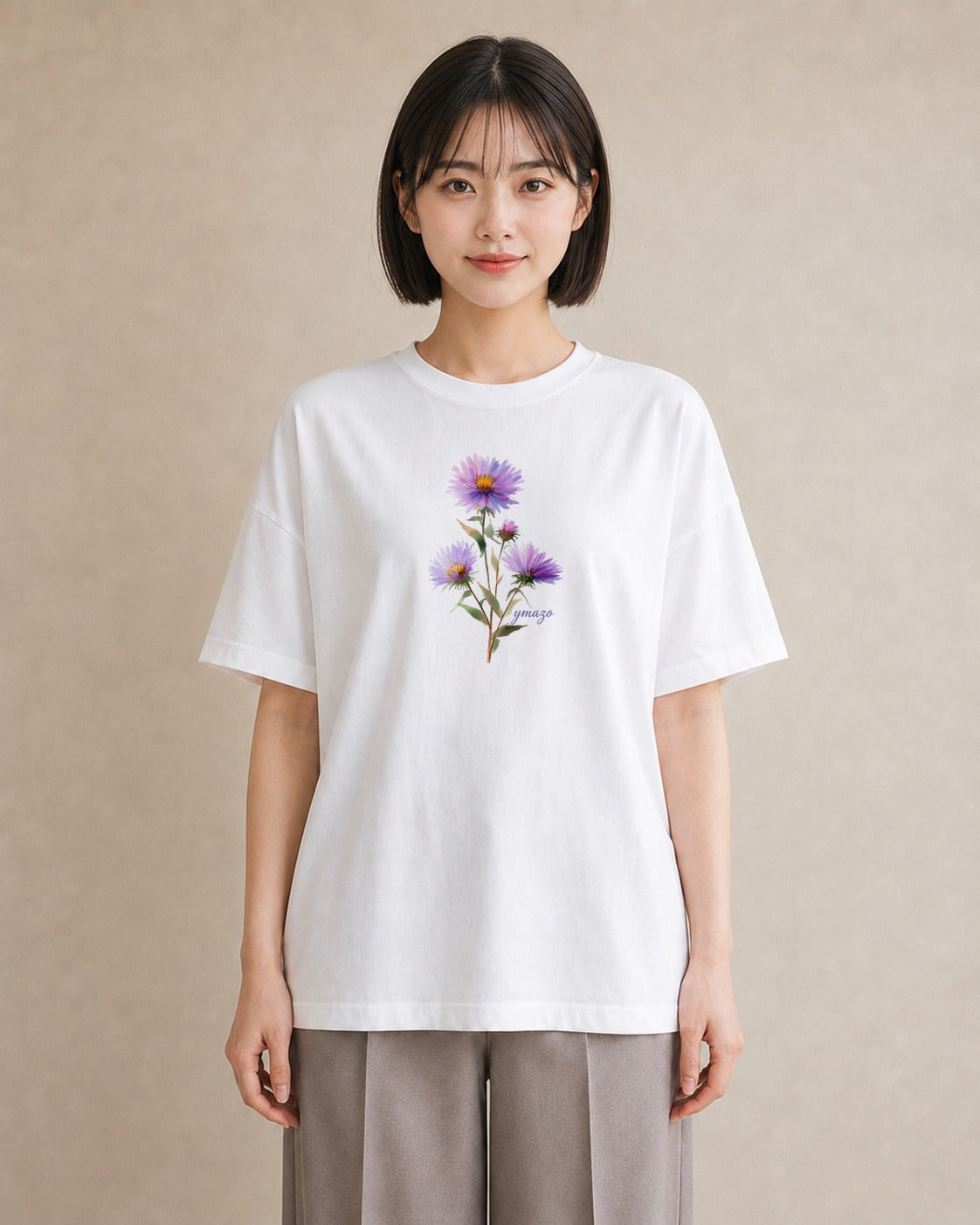 プリントTシャツ レディース スミレ 花 花柄 イラスト 水彩風 母の日 ビーチ 白T