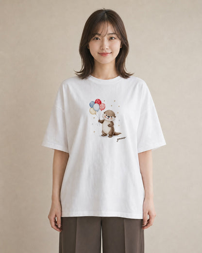 デザインTシャツ レディース カワウソ 動物 アニマル イラスト 旅行コーデ 旅行 母娘コーデ 白T YMAZO